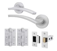 EAI Satin Door Handle Latch Set, Satin Chrome Internal Door Handle with 64mm Latch and 76mm Hinges - 1 Pack Elson Range