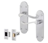 EAI Satin Door Handle Latch Set - Victorian Scroll Shaped | 1 Pair of Internal Satin Chrome Lever Handles on Backplate & Latch (64mm)