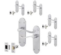 EAI Satin Door Handle Latch Set - Victorian Scroll Shaped | 5 Pairs of Internal Satin Chrome Lever Latch Handles on Backplate & Latches (64mm)