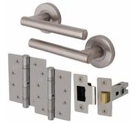 EAI Round Internal Door Handle Set - Satin Nickel | Latch (78mm), Handles, & Hinges (102mm) | Universal Black Handle | Office, Bedroom, Kitchen, Lounge & Closet Lever on Rose | Interior Handles