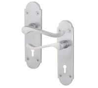 EAI Satin Door Handles for Key Lock - Victorian Scroll Shaped | 1 Pair of Internal Satin Chrome Lever Lock Handles on Backplate
