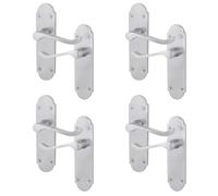 EAI Satin Door Handles - Victorian Scroll Shaped | 4 Pairs of Internal Satin Chrome Lever Latch Handles on Backplate