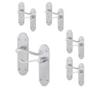 EAI Satin Door Handles - Victorian Scroll Shaped | 5 Pairs of Internal Satin Chrome Lever Latch Handles on Backplate
