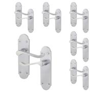 EAI Satin Door Handles - Victorian Scroll Shaped | 6 Pairs of Internal Satin Chrome Lever Latch Handles on Backplate
