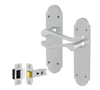 EAI Satin Door Handles with Latch, 1 Pair Internal Satin Chrome Victorian Scroll Shaped Backplate, Latch 64mm