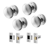 EAI Satin Door Knob Set - 2 Pairs of Satin Chrome Victorian Mortice Knobs (55mm) & Latch (76mm) for Internal Doors