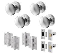 EAI Satin Door Knob Set - 2 Pairs of Satin Chrome Victorian Mortice Knobs (55mm), Latch (76mm) & Hinges (76mm) for Internal Doors