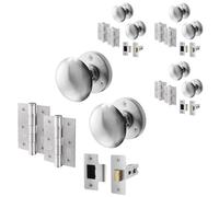 EAI Satin Door Knob Set - 4 Pairs of Satin Chrome Victorian Mortice Knobs (55mm), Latch (76mm) & Hinges (76mm) for Internal Doors