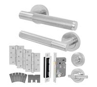EAI Satin Fire Door Handle Bathroom Set, Satin Nickel Internal Fire Rated Door Handle with 80mm Bathroom Lock and 102mm Hinges, Varri Range 1 Pack