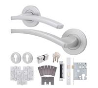 EAI Satin Fire Door Handle Euro Lock and Cylinder Set, Satin Chrome Internal Fir Door Handle with Locks and Hinges - 1 Pack Elson Range