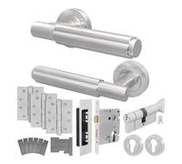 EAI Satin Fire Door Handle Euro Lock and Thumbturn Cylinder Set, Satin Nickel Internal Fire Rated Door Handle Locks Hinges, Flora Range
