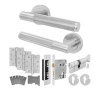 EAI Satin Fire Door Handle Euro Lock and Thumbturn Cylinder Set, Satin Nickel Internal Fire Rated Door Handle Locks Hinges, Varri Range