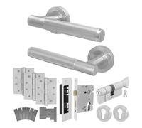 EAI Satin Fire Door Handle Euro Lock and Thumbturn Cylinder Set, Satin Nickel Internal Fire Rated Door Handle Locks Hinges, Oruro Range 1 Pack