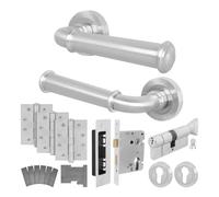 EAI Satin Fire Door Handle Euro Lock and Thumbturn Cylinder Set, Satin Nickel Internal Fire Rated Door Handle Locks Hinges, Cerro Range 1 Pack