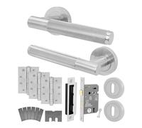 EAI Satin Fire Door Handle Key Lock Set, Satin Nickel Internal Fire Rated Door Handle with 80mm Lock and 102mm Hinges, Varri Range 1 Pack