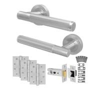 EAI Satin Fire Door Handle Latch Set, Satin Nickel Internal Fire Rated Door Handle with 76mm Latch and 102mm Hinges, Oruro Range 1 Pack