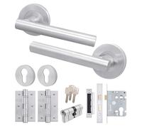 EAI Satin Nickel Door Handle Euro Lock Double Cylinder Kit - Oliena