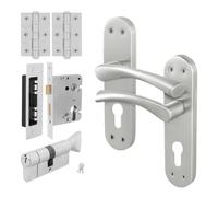 EAI Satin Nickel Door Handle Euro Lock Turn Cylinder Kit - Novoli