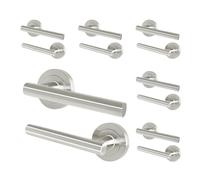 EAI Satin Nickel Door Handles, 6 Pairs Lever on Rose - Oliena