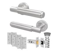 EAI Satin Nickel Door Handles Fir with Latch, 1 Pack - Flora | Complete Fir Latch Kit: 1 Pair of Door Handles, 76mm Latch, 102mm Hinges, Intumescents, Fixings Included