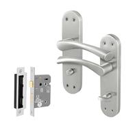 EAI Satin Nickel Door Handles with Bathroom Lock 64mm - Novoli