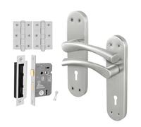 EAI Satin Nickel Door Handles with Sash Lock 64mm and Hinges - Novoli