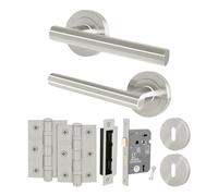 EAI Satin Nickel Door Handles with Sash Lock 64mm, Hinges - Oliena