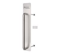 EAI Satin Pull Handle on Plate, 475 x 75mm Commercial Handle on Finger Plate Satin Aluminium for Schools, Offices, Shops & More