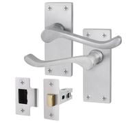 EAI Satin Victorian Scroll Door Handle Latch Set | 1 Pair of Satin Chrome Internal Lever Handles (64mm)