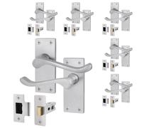 EAI Satin Victorian Scroll Door Handle Latch Set | 6 Pairs Satin Chrome Internal Lever Handles (64mm)