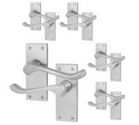EAI Satin Victorian Scroll Door Handles | 5 Pairs of Satin Chrome Internal Lever Latch Handles on Backplate