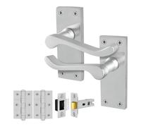 EAI Satin Victorian Scroll Latch Handle Set, 1 Pair Satin Chrome Internal Lever Door Handles on Backplate, Latch 64mm, Hinges