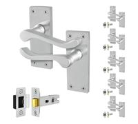 EAI Satin Victorian Scroll Latch Handle Set, 6 Pairs Satin Chrome Internal Lever Door Handles on Backplate and Latch 64mm