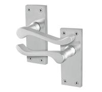 EAI Satin Victorian Scroll Latch Handles, 1 Pair of Satin Chrome Internal Lever Door Handles on Backplate