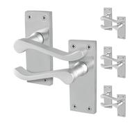 EAI Satin Victorian Scroll Latch Handles, 4 Pairs of Satin Chrome Internal Lever Door Handles on Backplate