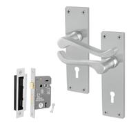 EAI Satin Victorian Scroll Lock Handle Set, 1 Pair Satin Chrome Internal Lever Door Handles on Backplate and Lock 64mm