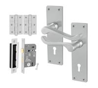 EAI Satin Victorian Scroll Lock Handle Set, 1 Pair Satin Chrome Internal Lever Door Handles on Backplate, Lock 64mm, Hinges