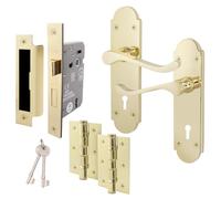 EAI Shaped Victorian Scroll Door Handles - Mortice Lock Pack - Brass Finish - 170mm, Polished Brass