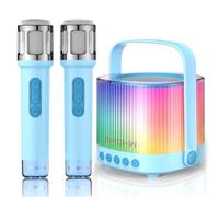 EAIHW Karaoke Machine for Kids Adults Portable Bluetooth 5.3 Speaker with 2 Wireless Microphones, Five LED Disco Lights Modes, Five Funny Sound Modes, for Girls Boys Home Party (Blue)