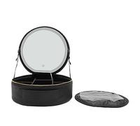 EaiXwCoUy Train Makeup Box Black, Portable Multi-Function with Level 3 LED Mirror (Black)