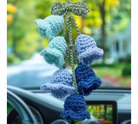 EAJOO Car Mirror Hanging Accessories, Rear View Mirror Accessories Hanging Decor, Cute Bellflower Hand Knitted Car Pendant Suitable for Key Chains, as Gifts for Women(1 PCS, Gradient Blue)
