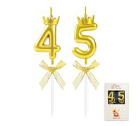 EAKE 45 & 54 Birthday Candles, 3D Gold Number 45 Candle Cake Topper with Crown for 45th 54th Happy Birthday Wedding Anniversary Party Celebration Decorations
