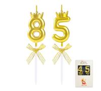 EAKE 85 & 58 Birthday Candles, 3D Gold Number 75 Candle Cake Topper with Crown for 85th 58th Happy Birthday Wedding Anniversary Party Celebration Decorations