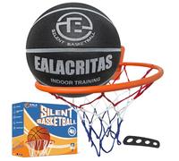 Ealacrita Compress Groove-Grip Silent Basketball & Hoop Gift Set - High-Density Foam with Textured Surface, All-Weather Indoor Practice, Ready-to-Give Pro Training Kit (Black, No.7)