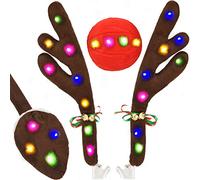 EALEBE Kooboe Car Reindeer Antlers & Nose Decorations, Christmas Antlers Car Kit with LED Lights Jingle Bell Nose and Tail for Truck, Decorate Any Vehicle, Xmas Gift Set
