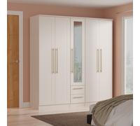 Welcome Furniture Ready Assembled Haworth Tall 5 Door 2 Drawer 1 Mirror Wardrobe In Kashmir Matt, Cream