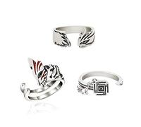 Ealipoi Kurosaki Anime Zangetsu Cosplay Rings Alloy Adjustable Accessories for Women Men Gift 3pcs, Medium, Metal, Gold Stone, Medium, Metal, Goldstone