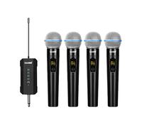 ealsem ES-384 UHF 4-CH Wireless Handheld/Lapel/Headset Microphone System, 196ft Range, Rechargeable Receiver, Plug-and-Play for Karaoke, Live Events (4-CH Handheld)