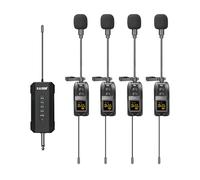 ealsem ES-384 UHF 4-CH Wireless Handheld/Lapel/Headset Microphone System, 196ft Range, Rechargeable Receiver, Plug-and-Play for Karaoke, Live Events (4-CH Lapel Clip)