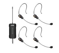 ealsem ES-384 UHF 4-CH Wireless Handheld/Lapel/Headset Microphone System, 196ft Range, Rechargeable Receiver, Plug-and-Play for Karaoke, Live Events (4-CH Headset)